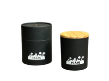 Load image into Gallery viewer, Rosbas, Miami breeze candle, souvenir, 7 oz gifted, black jar with wooden lid
