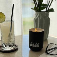 Load image into Gallery viewer, rosbas, scented candles, soy wax, 8 oz black ceramic jar, handmade USA