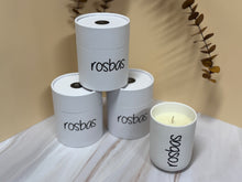 Load image into Gallery viewer, rosbas, scented candles, soy wax, 8 oz white ceramic jar, handmade USA