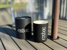 Load image into Gallery viewer, rosbas, scented candles, soy wax, 8 oz black ceramic jar, handmade USA