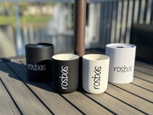 Load image into Gallery viewer, rosbas, scented candles, soy wax, 8 oz black ceramic jar, handmade USA