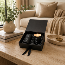Load image into Gallery viewer, Rosbas Candles Gift Set - Scented - Soy Wax - Black Ceramic Jars, 8 oz ea.