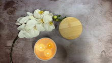 Load and play video in Gallery viewer, Rosbas Scented Candle, soy wax, black ceramic bowl with lid, 11 oz, Handmade USA