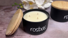 Load and play video in Gallery viewer, Rosbas Candle-Scented-Soy Wax-Black Ceramic Bowl with Lid-11 oz