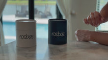 Load and play video in Gallery viewer, rosbas, scented candles, soy wax, 8 oz black and white ceramic jar, handmade USA