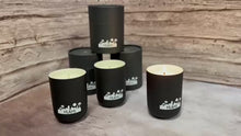 Load and play video in Gallery viewer, rosbas, scented candles, soy wax, 8 oz black ceramic jar, handmade USA