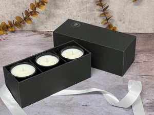 Rosbas Votive Gift Set, Scented Soy Candles, Trio x 2.5 oz, Black jars, handmade in USA