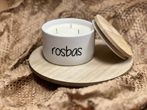 Rosbas Candle-Scented-Soy Wax-White Ceramic Bowl with Lid-11 oz