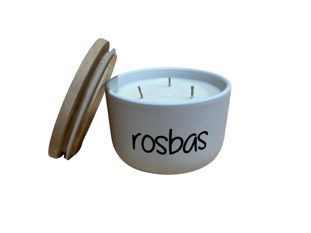 Rosbas Candle-Scented-Soy Wax-White Ceramic Bowl with Lid-11 oz