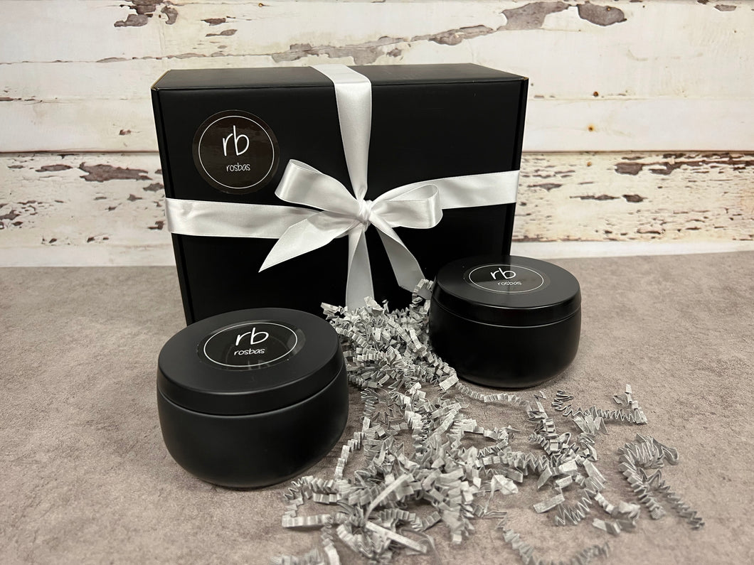 Rosbas Candles Gift Set - Scented - Natural Soy Wax - Black Tins