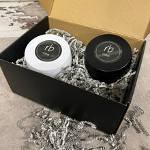 Load image into Gallery viewer, rosbas, candles gift sets, tins, soy wax, gift packaged, black and white
