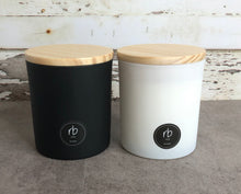 Load image into Gallery viewer, rosbas Venezia Collection, glass jar, wooden lid, black or white, soy candle, non toxic, eco friendly, hand poured, gifted
